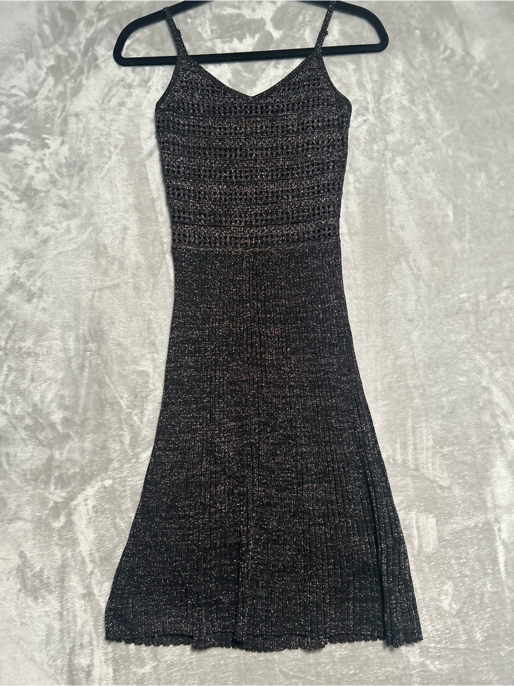 Bebe Knit Stretch Midi Dress Women’s Small Black Gold Cocktail Metallic